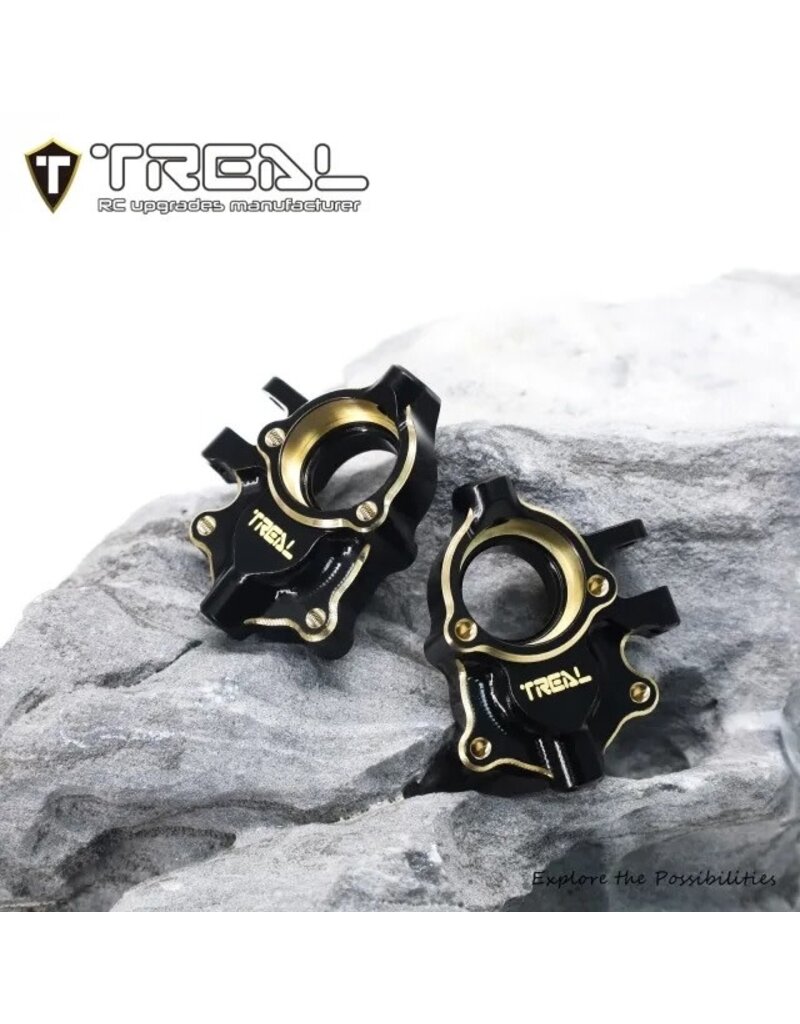 TREAL TRLX0048D6END REDCAT ASCENT-18 BRASS FRONT STEERING KNUCKLES/INNER PORTAL COVERS (BLACK) (2) (27G)
