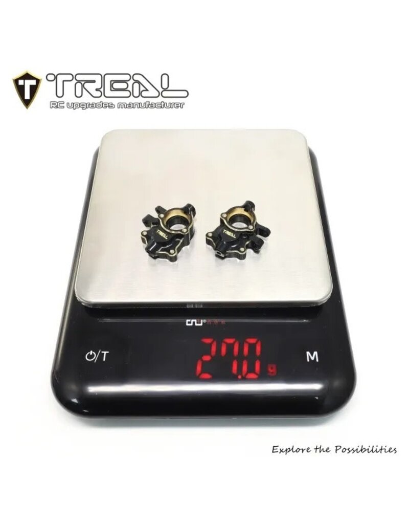 TREAL TRLX0048D6END REDCAT ASCENT-18 BRASS FRONT STEERING KNUCKLES/INNER PORTAL COVERS (BLACK) (2) (27G)