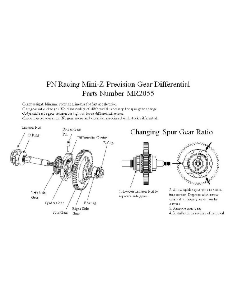 PN RACING KEN MR2055LC MINI-Z 2WD V3 LM PRECISION ENCLOSED GEAR DIFF 64P 53T