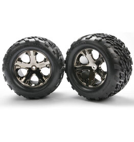 TRAXXAS TRA3668A TIRES & WHEELS, ASSEMBLED, GLUED (2.8') (ALL-STAR BLACK CHROME WHEELS, TALON TIRES, FOAM INSERTS) (ELECTRIC REAR) (2) (TSM RATED)
