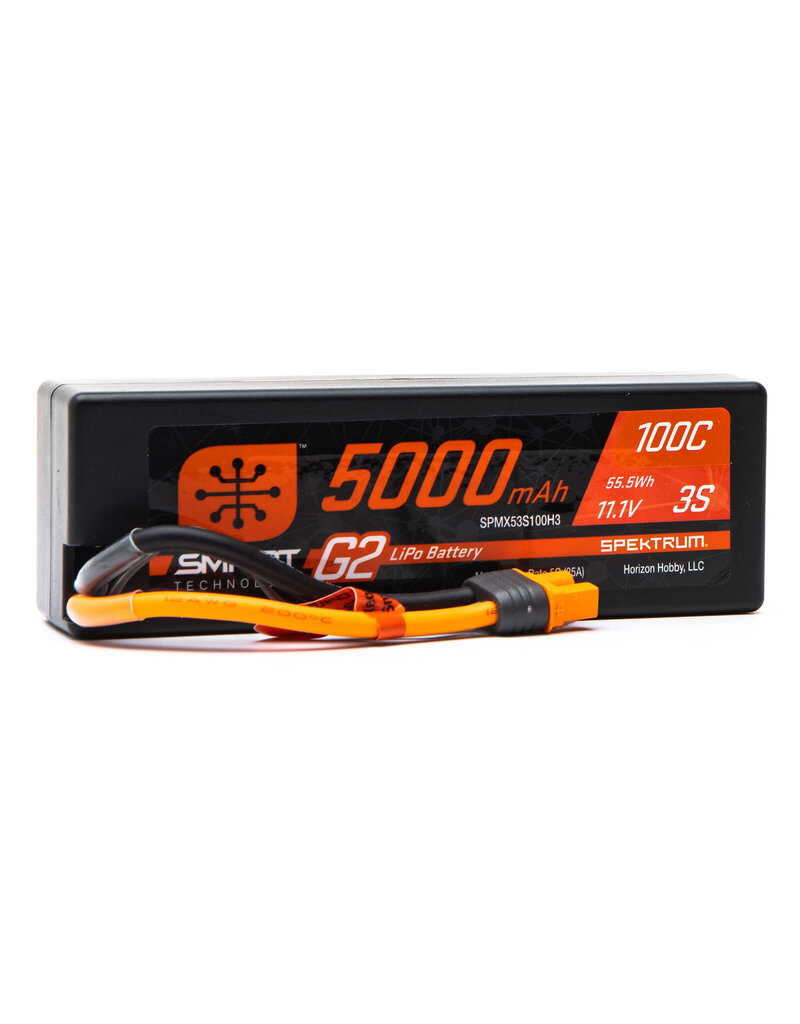 SPEKTRUM SPMX53S100H3 3S LIPO 11.1V 5000MAH 100C SMART G2 HARDCASE BATTERY: IC3