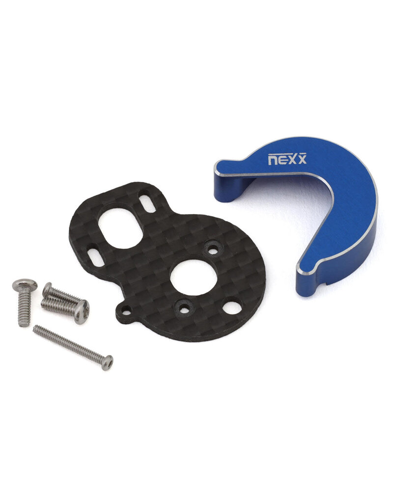 NEXX RACING NX-482-BL LOSI MICRO-B CARBON MOTOR PLATE & ALUMINIUM GEARBOX COVER SET (BLUE) (BRUSHLESS CONVERSION)