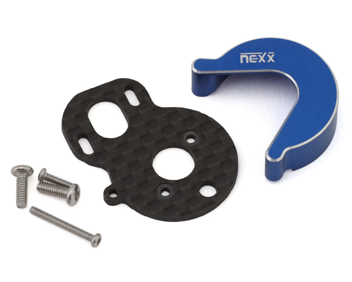 NX-482-BL LOSI MICRO-B CARBON MOTOR PLATE & ALUMINIUM GEARBOX COVER SET (BLUE) (BRUSHLESS CONVERSION)