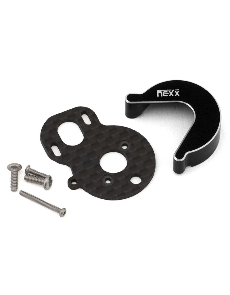 NEXX RACING NX-482-B LOSI MICRO-B CARBON MOTOR PLATE & ALUMINIUM GEARBOX COVER SET (BLACK) (BRUSHLESS CONVERSION)
