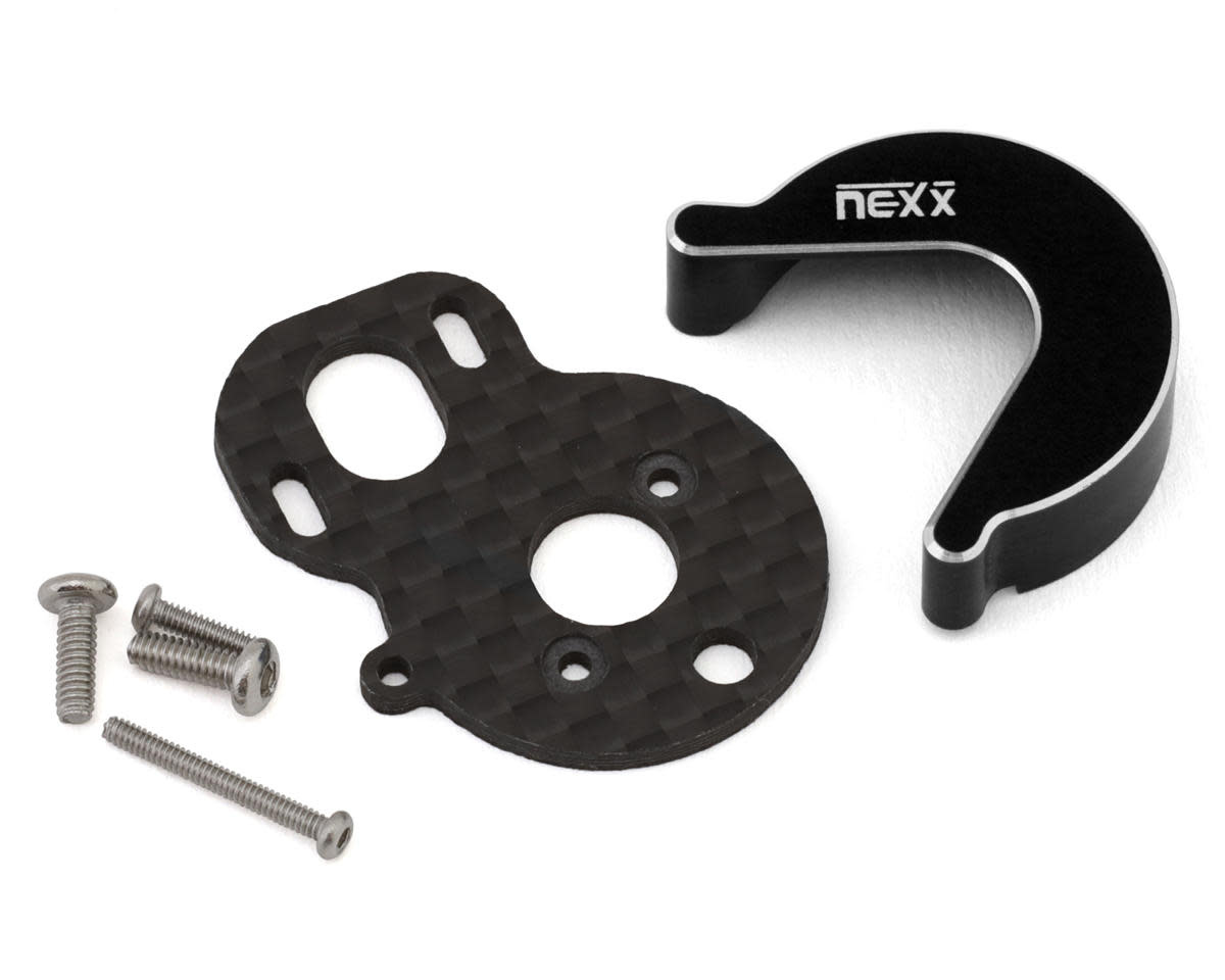 NX-482-B LOSI MICRO-B CARBON MOTOR PLATE & ALUMINIUM GEARBOX COVER SET (BLACK) (BRUSHLESS CONVERSION)