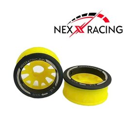 NEXX RACING NX-USA-EVO-R+2-Y MINI-Z RWD "JUD" EVO REAR THREADED SIDE-WALL CARBON FIBER RIMS (2MM OFFSET) (YELLOW) (2)