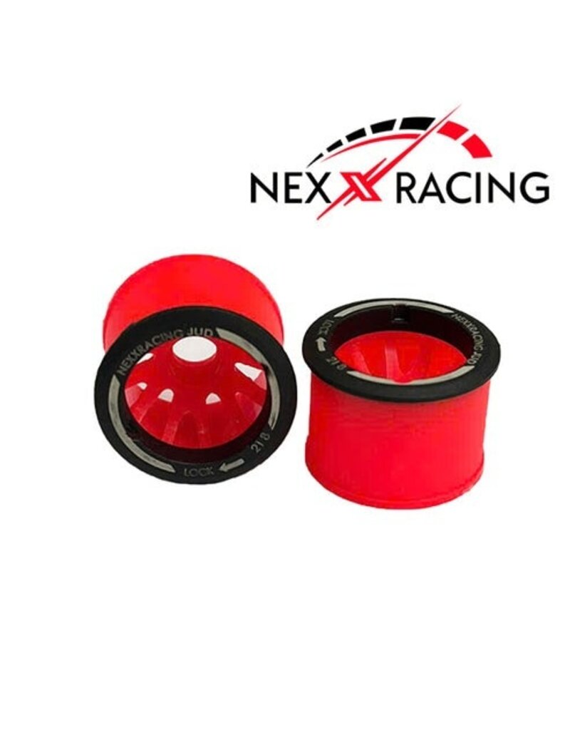 NEXX RACING NX-USA-EVO-R+1-R MINI-Z RWD "JUD" EVO REAR THREADED SIDE-WALL CARBON FIBER RIMS (1MM OFFSET) (RED) (2)