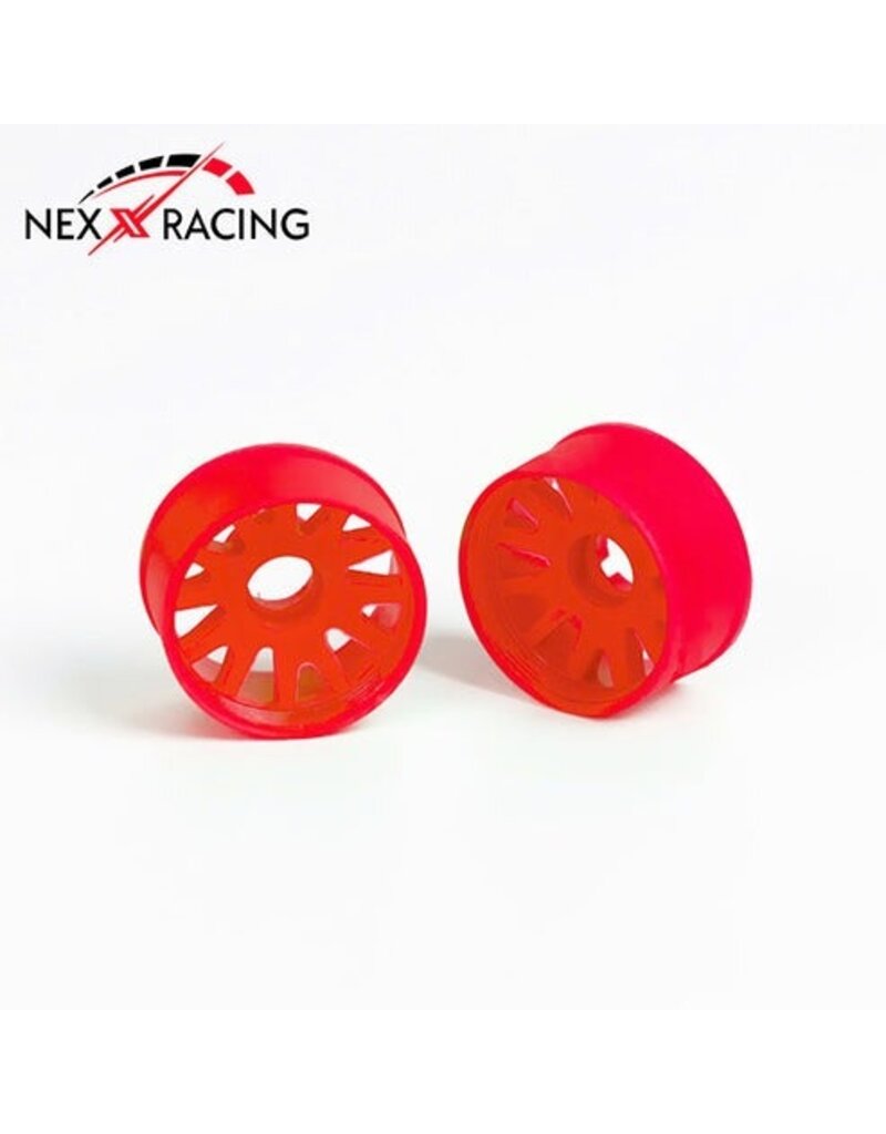NEXX RACING NX-USA-EVO-R+1-R MINI-Z RWD "JUD" EVO REAR THREADED SIDE-WALL CARBON FIBER RIMS (1MM OFFSET) (RED) (2)