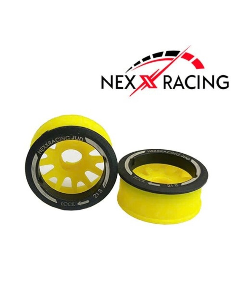 NEXX RACING NX-USA-EVO-F+1-Y MINI-Z RWD "JUD" EVO FRONT THREADED SIDE-WALL CARBON FIBER RIMS (1MM OFFSET) (YELLOW) (2)