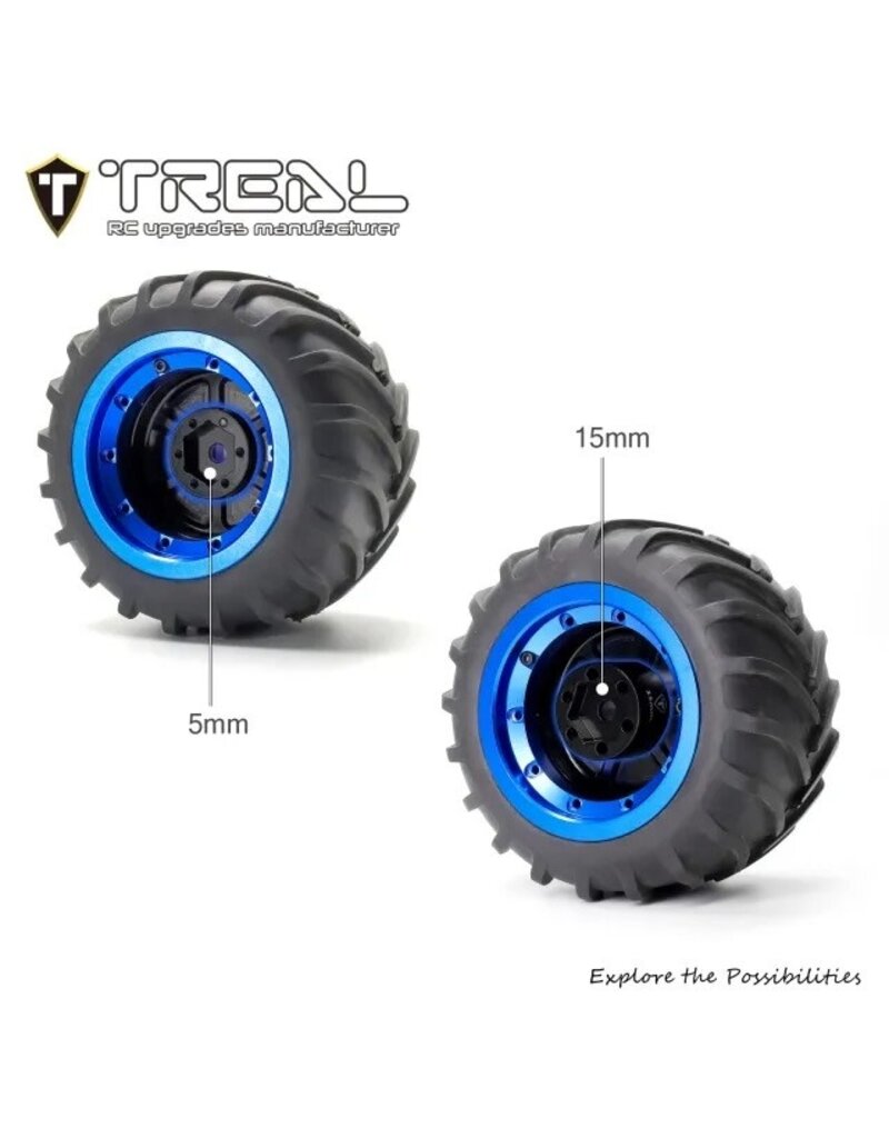 TREAL TRLX004ASHZUR 7075 ALUMINUM EXTENDED WHEEL HEX HUBS +15MM FOR LOSI MINI LMT: BLACK (4)