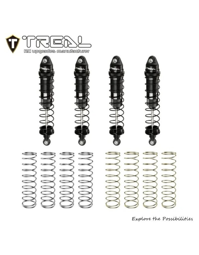 TREAL TRLX0047SS11H ALUMINUM THREADED FRONT/REAR SHOCK SET FOR LOSI MINI LMT: BLACK (4)