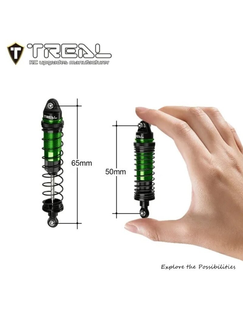 TREAL TRLX0047SS10X ALUMINUM THREADED FRONT/REAR SHOCK SET FOR LOSI MINI LMT: GREEN (4)