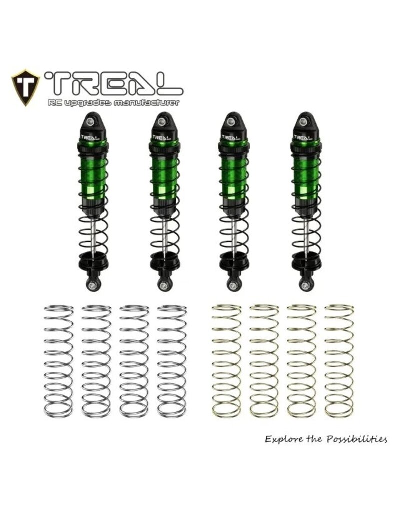 TREAL TRLX0047SS10X ALUMINUM THREADED FRONT/REAR SHOCK SET FOR LOSI MINI LMT: GREEN (4)