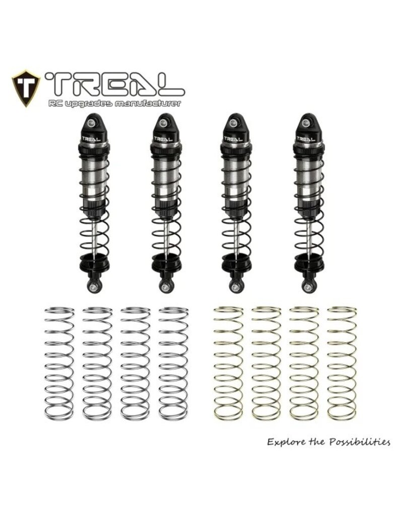 TREAL TRLX0047SS10D ALUMINUM THREADED FRONT/REAR SHOCK SET FOR LOSI MINI LMT: SILVER (4)