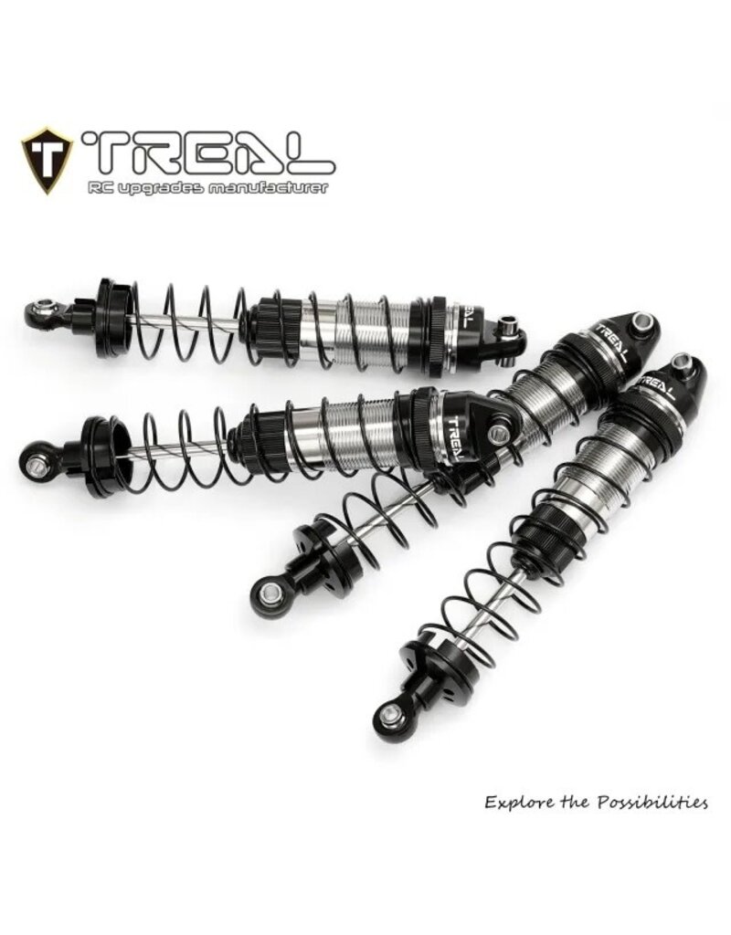 TREAL TRLX0047SS10D ALUMINUM THREADED FRONT/REAR SHOCK SET FOR LOSI MINI LMT: SILVER (4)