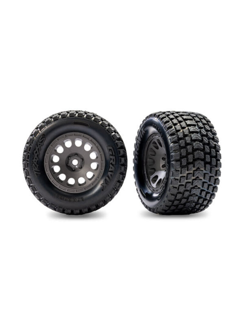 TRAXXAS TRA10775-GRAY GRAY REAR MINI XRT WHEELS W/ GRAVIX TIRES (2)