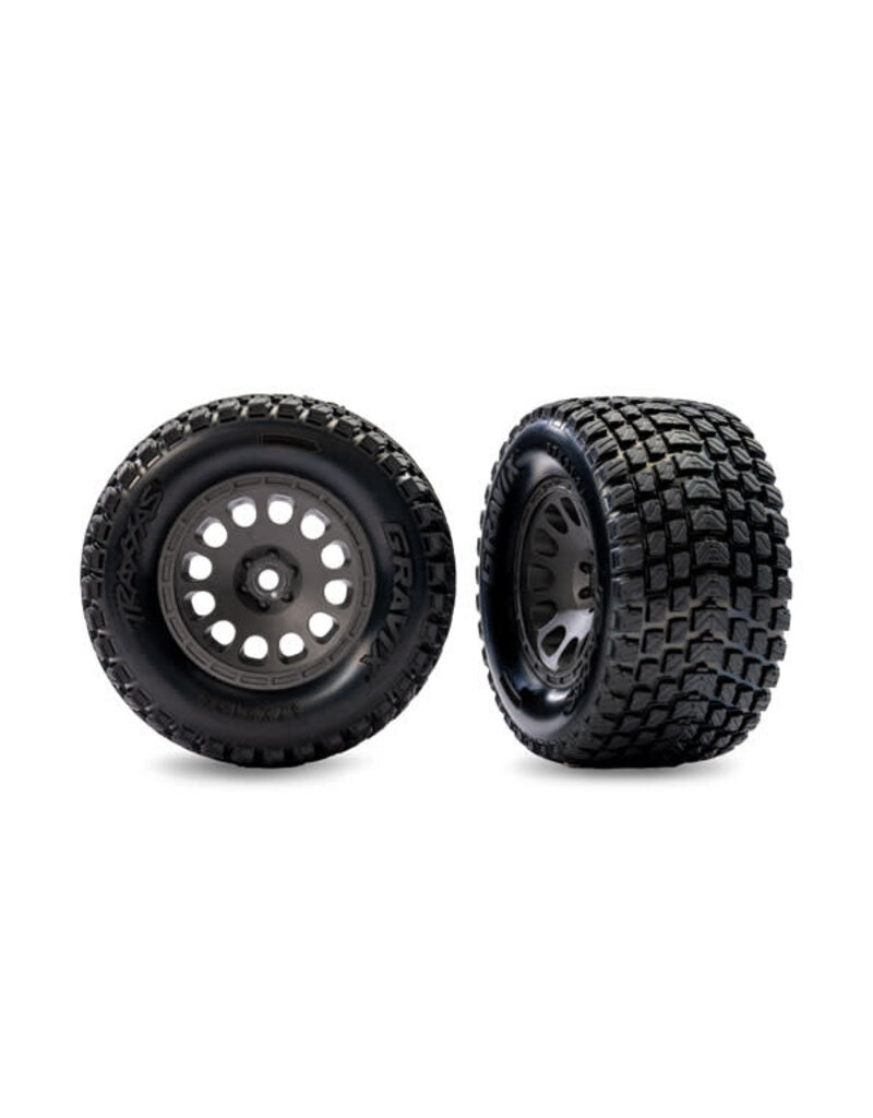 TRAXXAS TRA10772-GRAY GRAY FRONT MINI XRT WHEELS W/ GRAVIX TIRES (2)