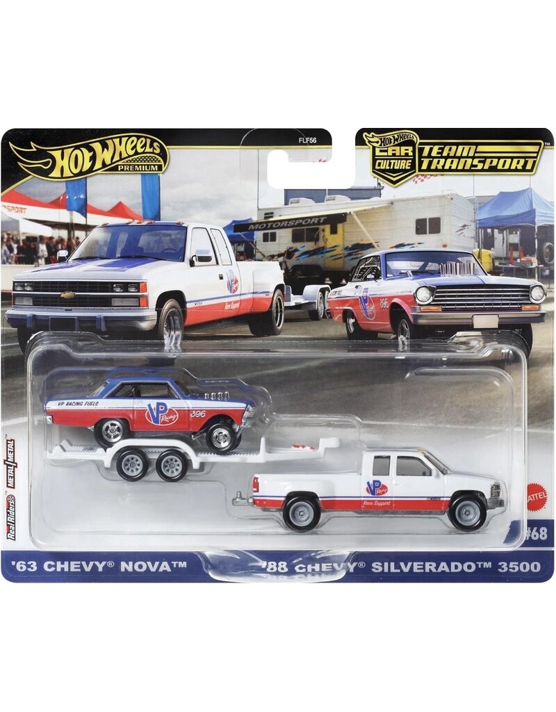 HOT WHEELS MTL FLF56/HRV42 HOT WHEELS TEAM TRANSPORT '88 CHEVY SILVERADO 3500 W/ '63 CHEVY NOVA