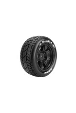 LOUISE LOULT3295B LOUISE R/C MFT X-ROCKET SPORT MONSTER TRUCK TIRES, 24MM HEX, MOUNTED ON BLACK RIM (2), FITS X-MAXX
