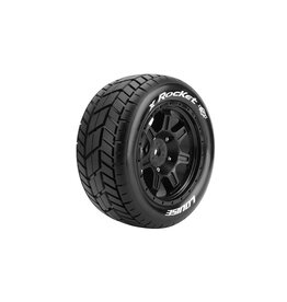 LOUISE LOULT3295B LOUISE R/C MFT X-ROCKET SPORT MONSTER TRUCK TIRES, 24MM HEX, MOUNTED ON BLACK RIM (2), FITS X-MAXX