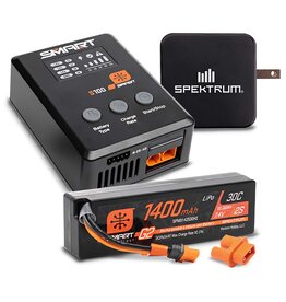 SPEKTRUM SPMXPSS215 SMART POWERSTAGE BUNDLE: 1400MAH 2S 30C LIPO BATTERY (IC2) / S100 CHARGER / 65W POWER BLOCK / ADAPTER