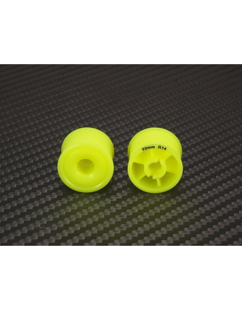 PN RACING KEN PNMR2089R14 RACING MINI-Z 2WD MACHINE DELRIN CUT YELLOW FORMULA 14X20MM FLANGED WHEEL R14