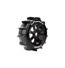 LOUISE LOULT3249SB  B-PADDLE 1/8 OFF-ROAD BUGGY TIRES, 17MM HEX, MOUNTED ON BLACK SPOKE RIM, SOFT, FRONT/REAR (2)