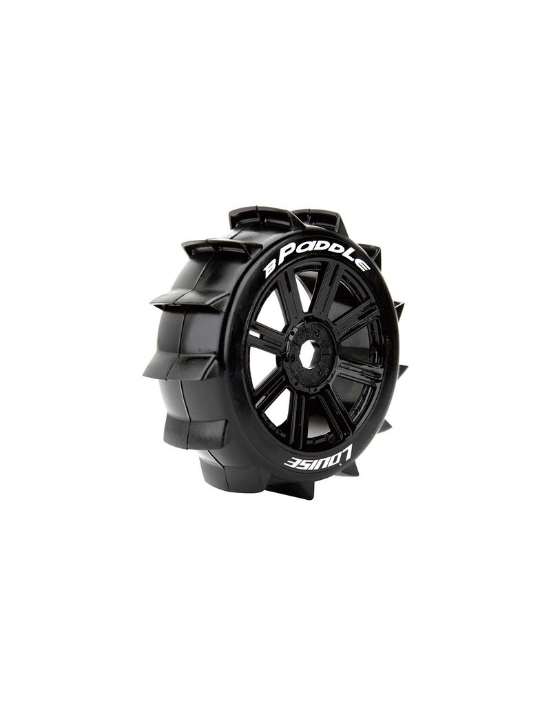 LOUISE LOULT3249SB  B-PADDLE 1/8 OFF-ROAD BUGGY TIRES, 17MM HEX, MOUNTED ON BLACK SPOKE RIM, SOFT, FRONT/REAR (2)