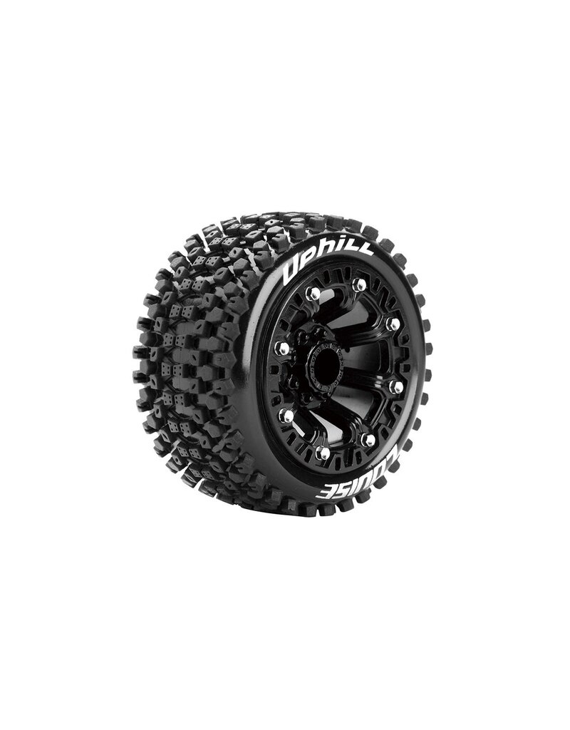 LOUISE LOULT3279SB  ST-UPHILL 1/16 STADIUM TRUCK TIRES, 12MM HEX, SOFT, MOUNTED ON BLACK SPOKE RIM, FRONT/REAR (2)