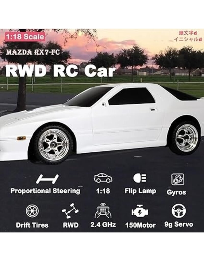 IMEX LD11802W 1/18 DRIFT CAR FC3 RX-7 RWD WHITE