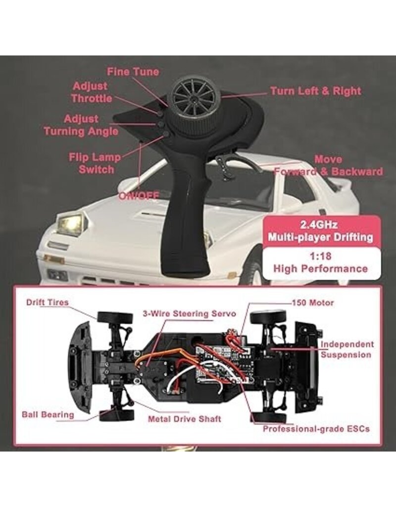 IMEX LD11802W 1/18 DRIFT CAR FC3 RX-7 RWD WHITE