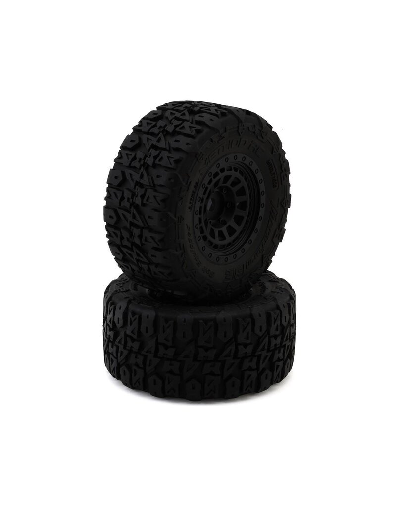 METHOD RC MTD1025V2 TERRAFORM V2 BELTED 1/8 MONSTER TRUCK PRE-MOUNTED TIRES W/17MM HEX & ARRAY WHEELS (BLACK) (2)