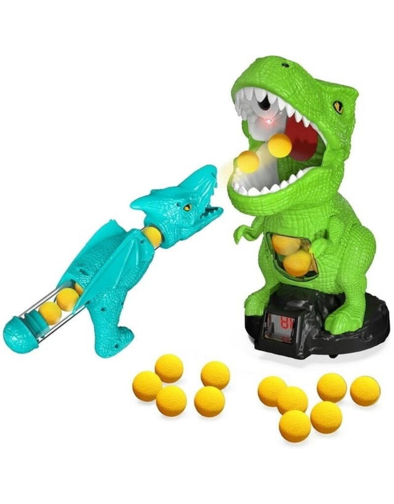 NO BRAND MG4016 DINOSAUR SHOOTING GAME ELECTRONIC SCOREBOARD TWO GUNS DUEL 24 FOAM BULLETS
