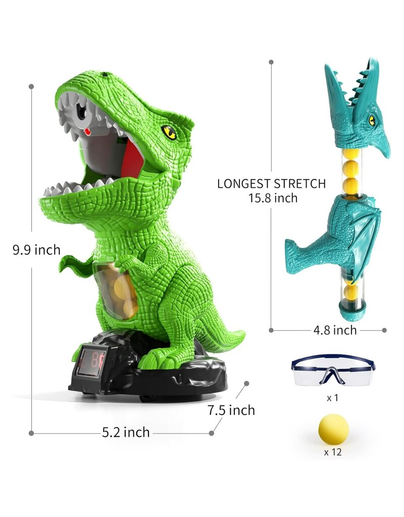 NO BRAND MG4016 DINOSAUR SHOOTING GAME ELECTRONIC SCOREBOARD TWO GUNS DUEL 24 FOAM BULLETS