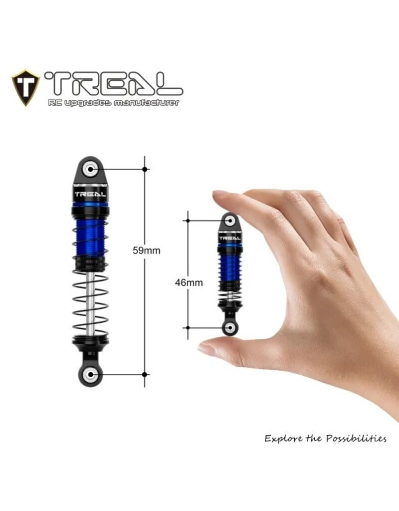 TREAL TRLX004CQY2HL 59MM LONG TRAVEL SHOCK SET FOR TRAXXAS TRX-4M® & TRX-4MT™ (BLUE) (4) (FRONT/REAR)