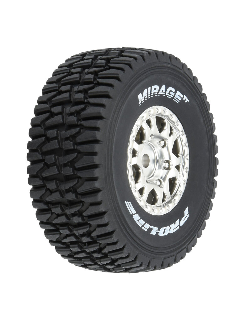 PROLINE RACING PRO1025310 MIRAGE TT F/R TIRES MOUNTED 12MM HEX SATIN SILVER IMPULSE (4) FOR ARRMA MOJAVE GROM