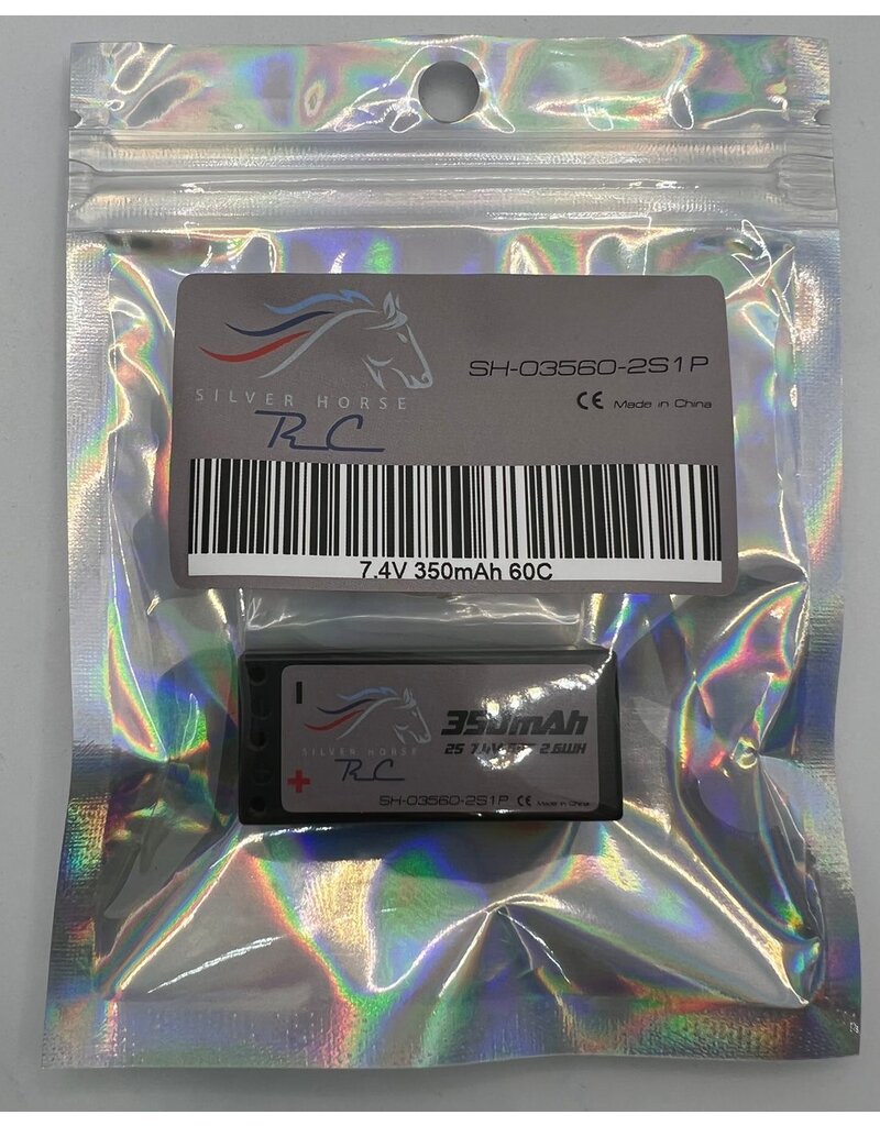SILVER HORSE SHRC SH0705 2S LIPO 7.4V 350MAH 60C HARDCASE BATTERY: 2MM BULLET