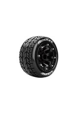 LOUISE LOULT3188SB ST-ROCKET 1/16 STADIUM TRUCK TIRES, 12MM HEX, SOFT, MOUNTED ON BLACK SPOKE RIM, FRONT/REAR (2)