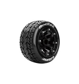 LOUISE LOULT3188SB ST-ROCKET 1/16 STADIUM TRUCK TIRES, 12MM HEX, SOFT, MOUNTED ON BLACK SPOKE RIM, FRONT/REAR (2)