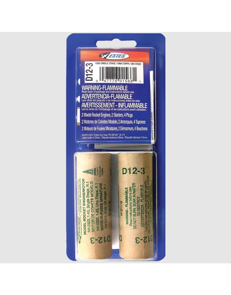 ESTES EST10027 D12-3 MODEL ROCKET ENGINES (2PK)