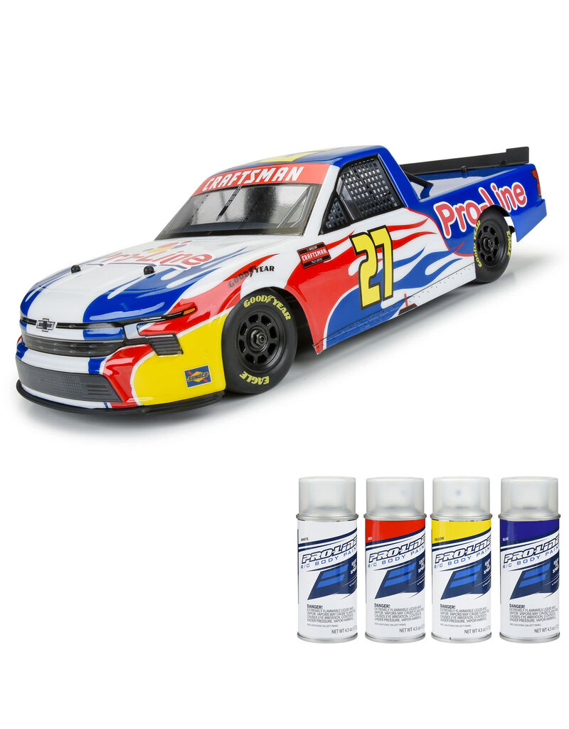 PROLINE RACING PRO365300 PRE-CUT 2024 CHEVROLET SILVERADO NASCAR TRUCK SERIES CLEAR BODY FOR LOSI NASCAR RACE CAR