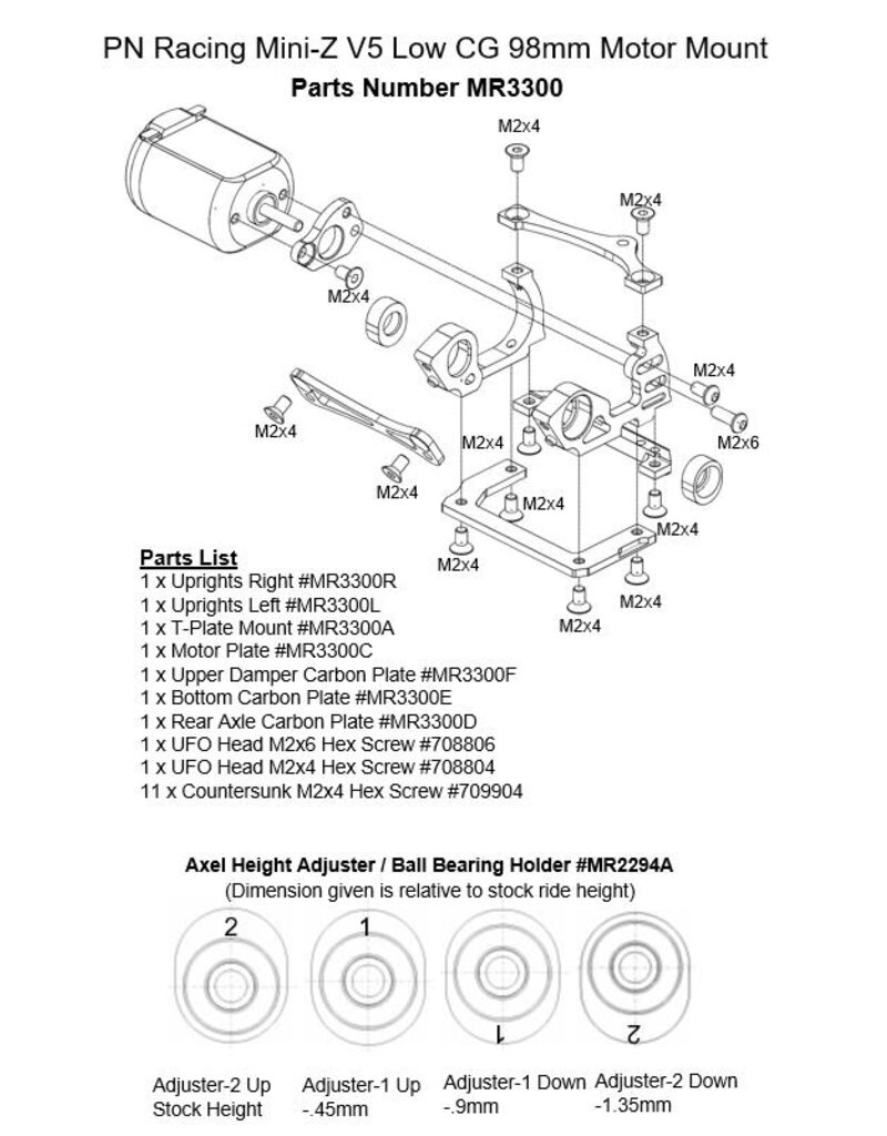 PN RACING KEN MR3300K MINI-Z V5 LCG 98MM MOTOR MOUNT BLACK