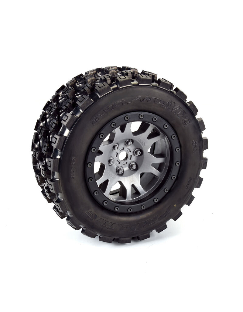 PROLINE RACING PRO1013114 LIMITED EDITION BADLANDS MX43 PRO-LOC F/R MOUNTED 24MM GRAY/BLACK IMPULSE (2) FOR X-MAXX