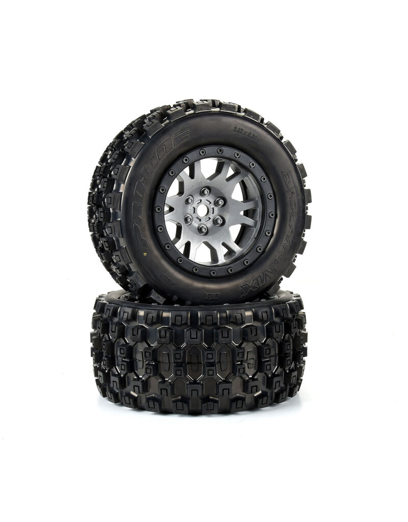 PROLINE RACING PRO1013114 LIMITED EDITION BADLANDS MX43 PRO-LOC F/R MOUNTED 24MM GRAY/BLACK IMPULSE (2) FOR X-MAXX