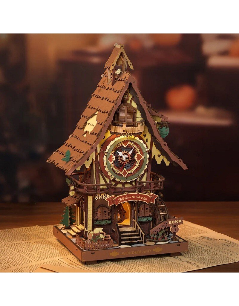 ROBOTIME ROELC901C CUCKOO CLOCK, STAINED WOOD, MECHANICAL 3D WOODEN PUZZLE