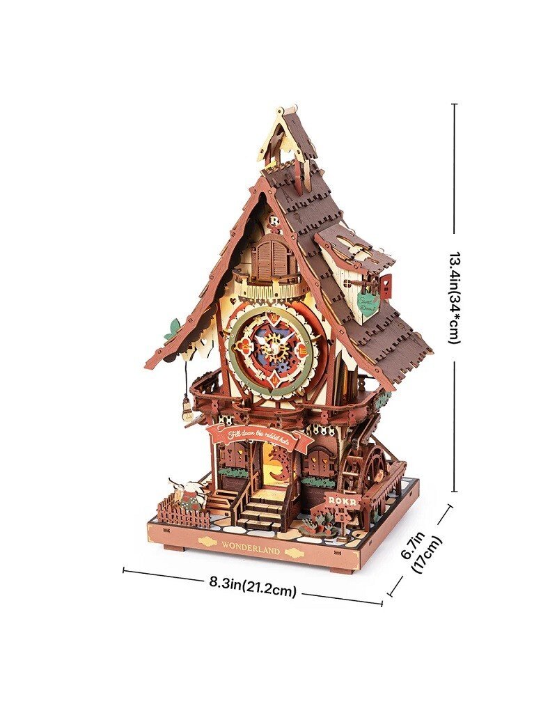 ROBOTIME ROELC901C CUCKOO CLOCK, STAINED WOOD, MECHANICAL 3D WOODEN PUZZLE