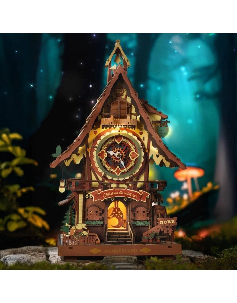 ROBOTIME ROELC901C CUCKOO CLOCK, STAINED WOOD, MECHANICAL 3D WOODEN PUZZLE