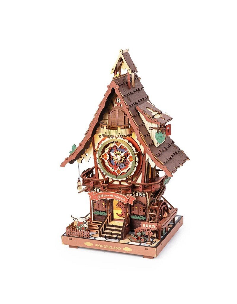 ROBOTIME ROELC901C CUCKOO CLOCK, STAINED WOOD, MECHANICAL 3D WOODEN PUZZLE