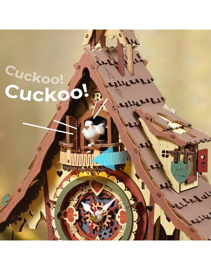 ROBOTIME ROELC901C CUCKOO CLOCK, STAINED WOOD, MECHANICAL 3D WOODEN PUZZLE