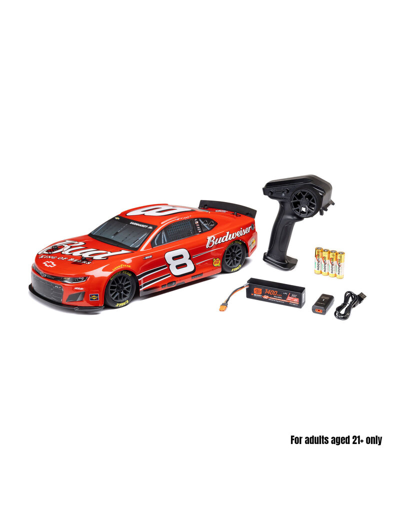 LOSI LOSF1122508 1/12 NASCAR RC RACECAR DALE EARNHARDT JR. NO. 8 BUDWEISER CHEVROLET ZL1 2S AWD RTR BRUSHED ON-ROAD (BATTERY & CHARGER INCLUDED), RED